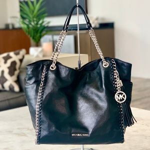 Michael Kors Black Leather Jet Chain Handbag